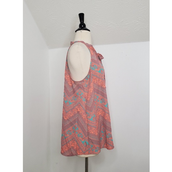 Pink Rose Keyhole Tie Front Tank - Picture 2 of 4